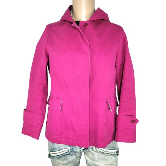 Burberry Pink Hooded Rain Jacket Button Front Size 8
